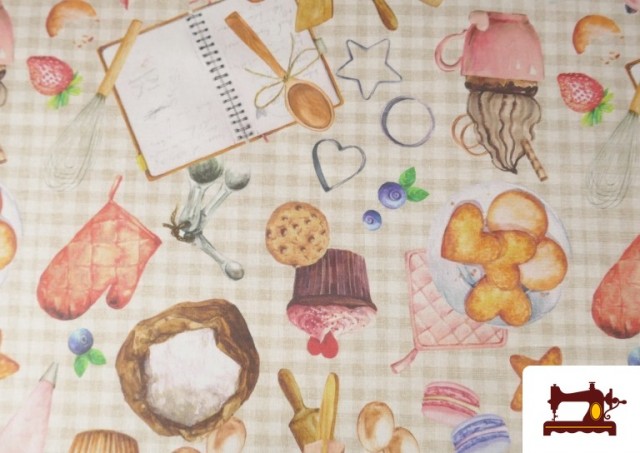 Vente de Tissu Toile Imprimée avec Motifs Pâtisserie Cuisine