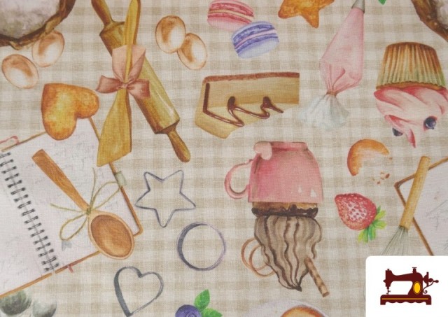 Acheter en ligne Tissu Toile Imprimée avec Motifs Pâtisserie Cuisine