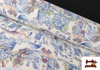 Tissu en Gobelin Tissé avec Imprimé Santorin Grèce