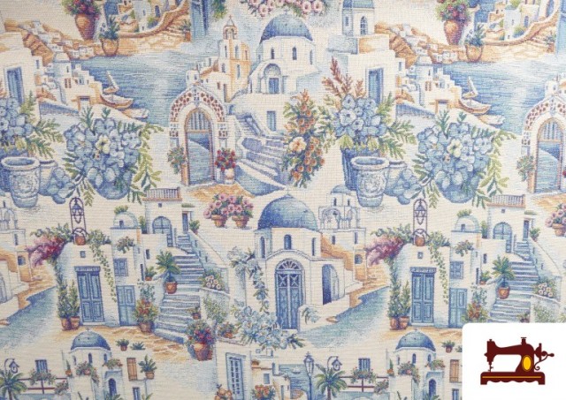 Acheter Tissu en Gobelin Tissé avec Imprimé Santorin Grèce