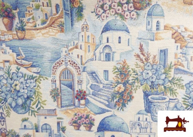 Vente de Tissu en Gobelin Tissé avec Imprimé Santorin Grèce
