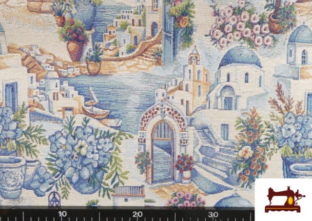 Vente en ligne de Tissu en Gobelin Tissé avec Imprimé Santorin Grèce