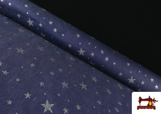 Tissu Jean Denim avec Étoiles à Paillettes