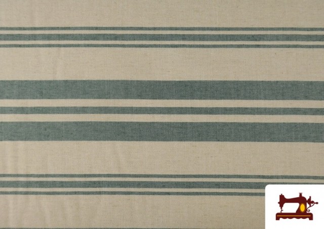 Toile Panama Imprimé Rayures Variées couleur Vert Pétrole