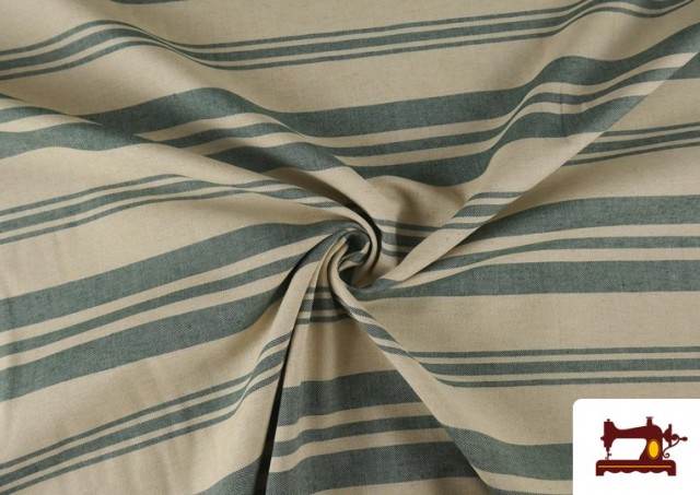 Toile Panama Imprimé Rayures Variées couleur Vert Pétrole