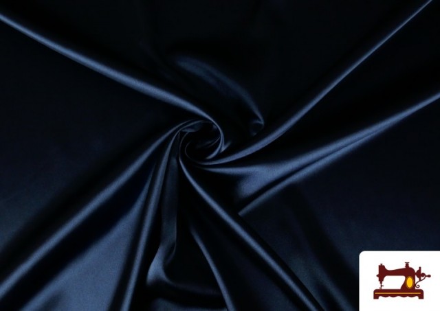 Tissu Crêpe Satin Raso Avec Élasthanne en Couleurs couleur Bleu Marine