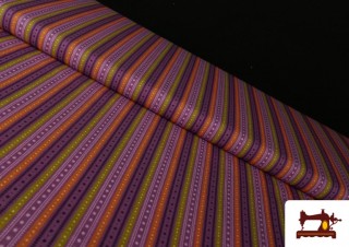 Tissu en Coton Imprimé à Rayures Colorées