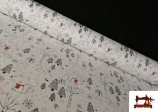 Tissu en Coton avec Dessin de Souris Amoureuses pour Enfants