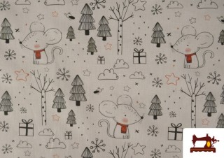 Vente de Tissu en Coton avec Dessin de Souris Amoureuses pour Enfants