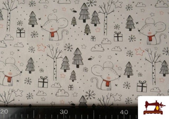 Acheter en ligne Tissu en Coton avec Dessin de Souris Amoureuses pour Enfants