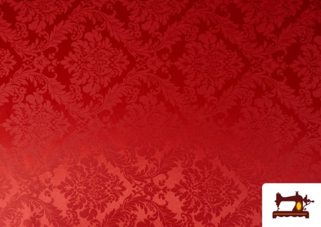 Tissu Fantaisie Jacquard Floral Médaillon couleur Rouge