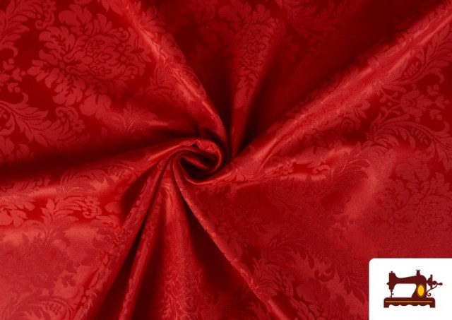Acheter Tissu Fantaisie Jacquard Floral Médaillon couleur Rouge