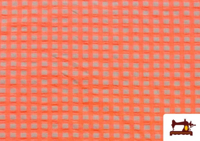Vente en ligne de Tissu à carreaux vichy fluo et couleurs froissé Seersucker couleur Naranja flúor