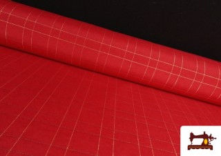 Tissu de décoration de Noël à carreaux dorés brillant couleur Rouge
