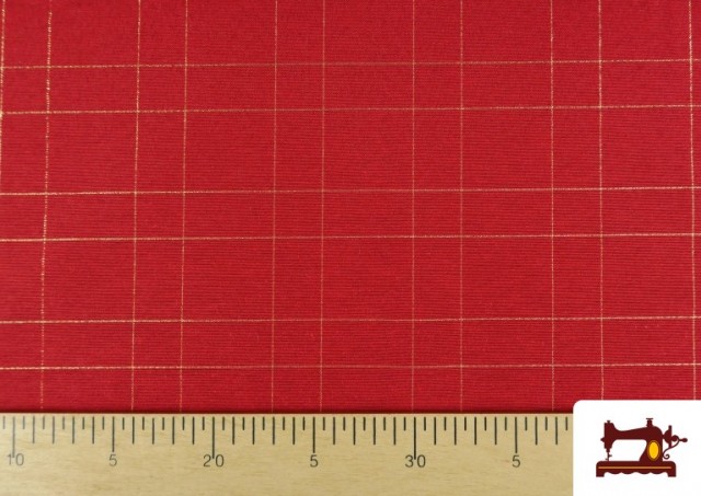 Acheter en ligne Tissu de décoration de Noël à carreaux dorés brillant couleur Rouge