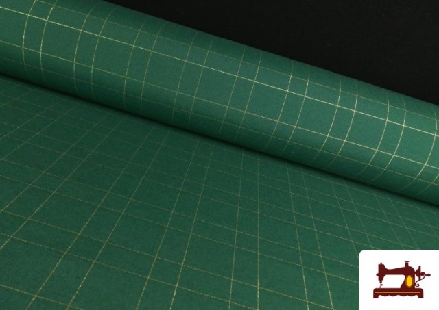 Tissu de décoration de Noël à carreaux dorés brillant couleur Vert Bouteille