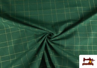 Acheter en ligne Tissu de décoration de Noël à carreaux dorés brillant couleur Vert Bouteille