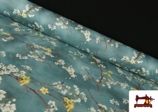 Tissu d'ameublement déperlant à motif floral amandier