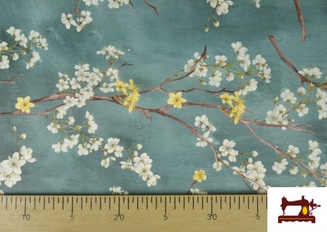 Acheter en ligne Tissu d'ameublement déperlant à motif floral amandier