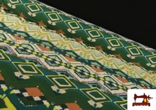 Tissu Jersey de Soie Imprimé Ethnique Vert