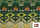 Vente de Tissu Jersey de Soie Imprimé Ethnique Vert