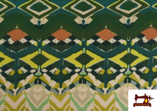 Vente de Tissu Jersey de Soie Imprimé Ethnique Vert