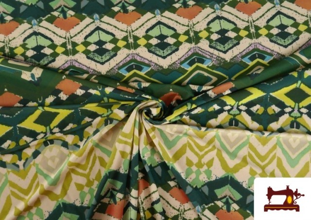 Vente en ligne de Tissu Jersey de Soie Imprimé Ethnique Vert