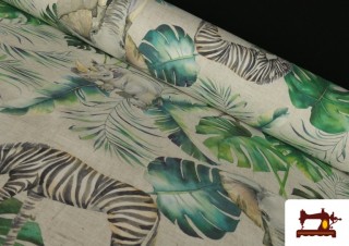 Tissu Loneta Tropical Avec Zèbres Et Éléphants