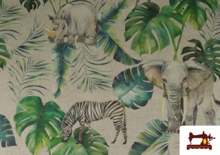 Acheter Tissu Loneta Tropical Avec Zèbres Et Éléphants