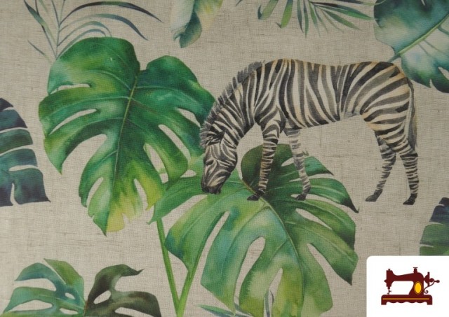 Vente de Tissu Loneta Tropical Avec Zèbres Et Éléphants