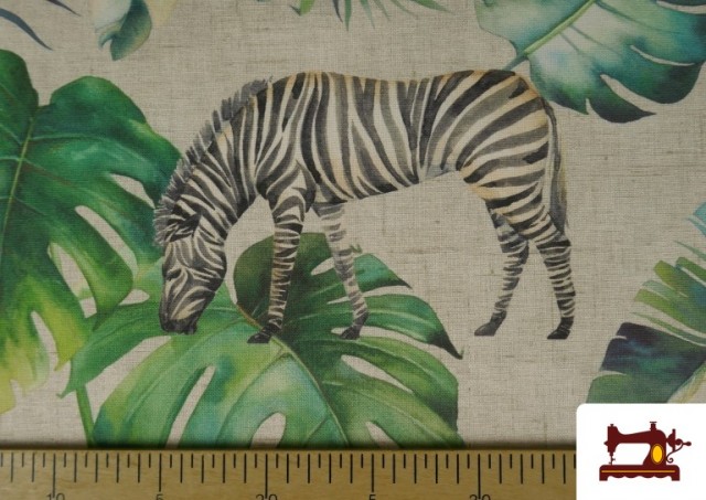 Acheter en ligne Tissu Loneta Tropical Avec Zèbres Et Éléphants