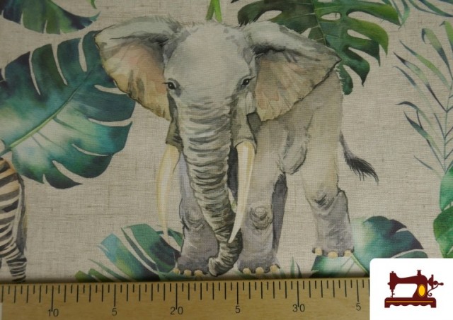 Vente en ligne de Tissu Loneta Tropical Avec Zèbres Et Éléphants