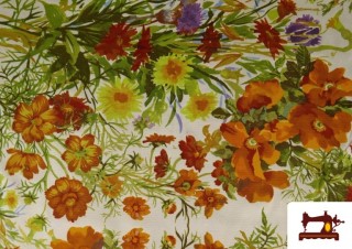 Vente de Tissu Loneta Avec Fleurs Oranges