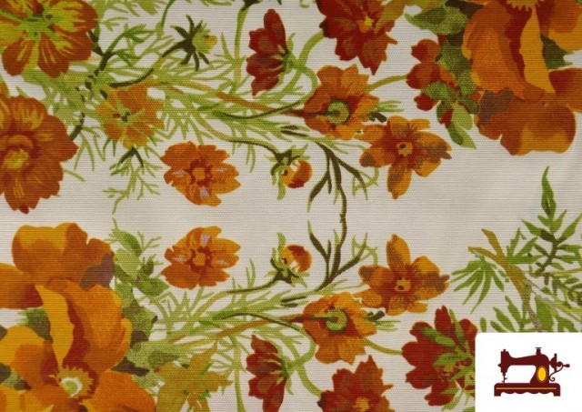 Acheter en ligne Tissu Loneta Avec Fleurs Oranges