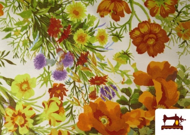 Vente en ligne de Tissu Loneta Avec Fleurs Oranges