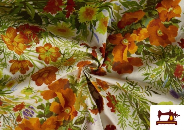 Tissu Loneta Avec Fleurs Oranges