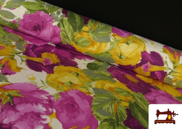 Tissu à Grandes Fleurs Violettes et Jaunes