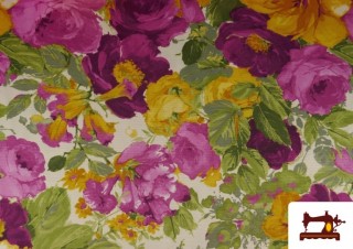Acheter Tissu à Grandes Fleurs Violettes et Jaunes