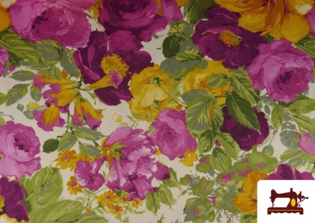 Acheter Tissu à Grandes Fleurs Violettes et Jaunes