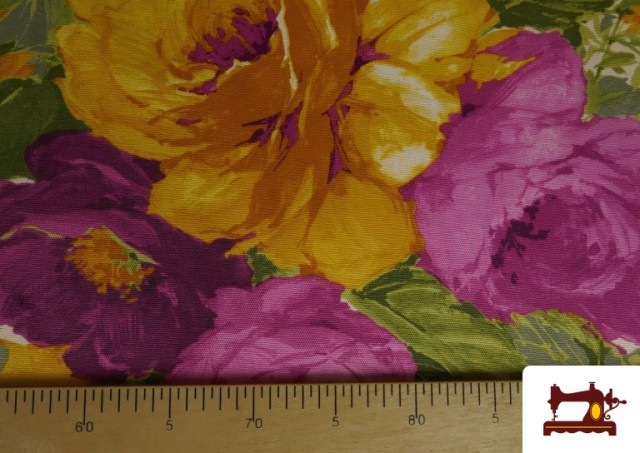 Vente en ligne de Tissu à Grandes Fleurs Violettes et Jaunes