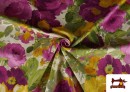 Tissu à Grandes Fleurs Violettes et Jaunes
