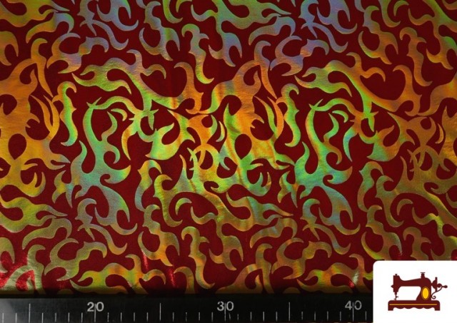 Acheter en ligne Tissu de Lycra Imprimé Feu Effet Hologramme