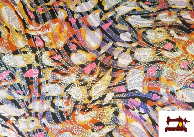 Vente de Tissu de Lycra Imprimé Animal Print Hologramme Orange