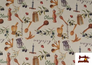 Tissu de Loneta Imprimé Olives Pour Cuisine