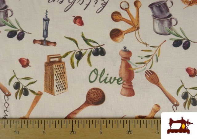 Acheter en ligne Tissu de Loneta Imprimé Olives Pour Cuisine