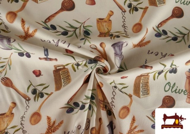 Vente en ligne de Tissu de Loneta Imprimé Olives Pour Cuisine