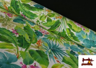 Acheter Tissu de Loneta Feuilles Tropicales et Fleurs