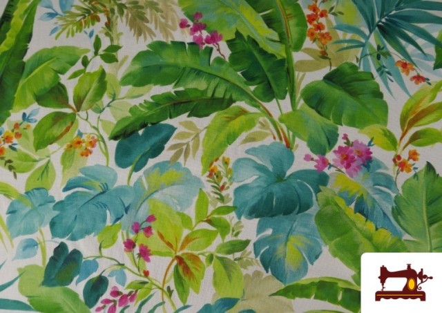 Vente de Tissu de Loneta Feuilles Tropicales et Fleurs