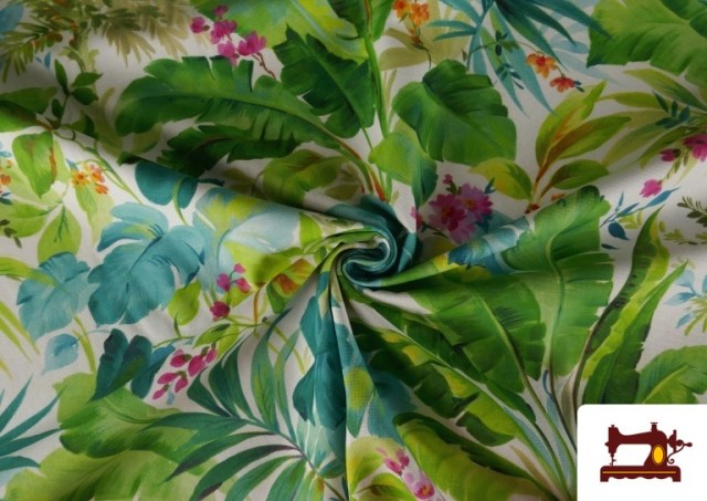 Vente en ligne de Tissu de Loneta Feuilles Tropicales et Fleurs