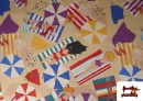 Vente de Tissu de Loneta Imprimé Femmes à la Plage et Parasols